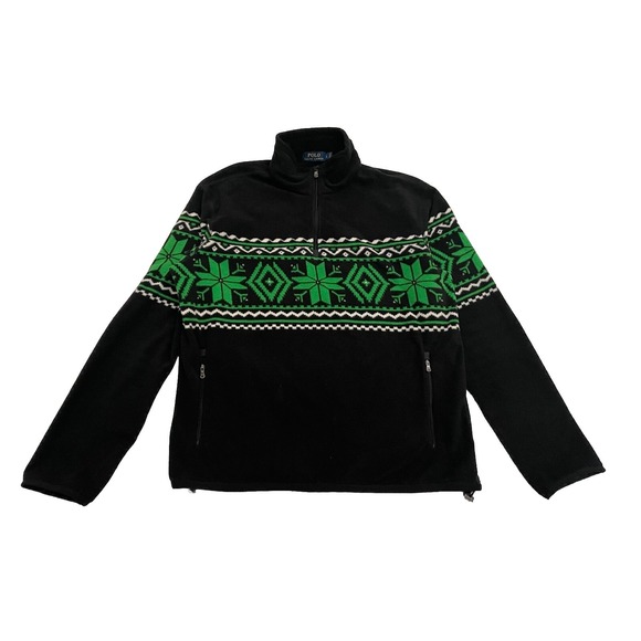 Polo Ralph Lauren Snowflake Fair Isle 1/4 Zip L Pullover Sweater Black Holiday - Picture 1 of 9